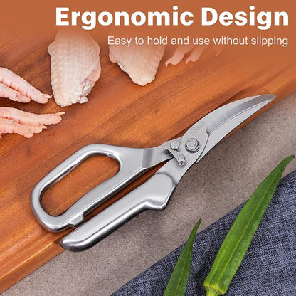 LIVINGO Kitchen Scissors - Heavy Duty Poultry Shears Sharp Cutting Food Chicken Bone Meat Vegetable for Cooking, Multipurpose Stainless Steel Utility Scissors, Safety Lock