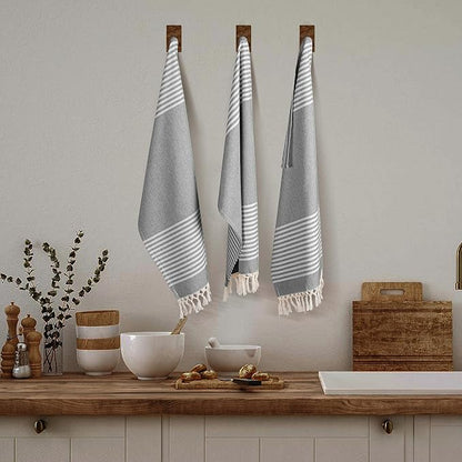 TWINY threads Set of 6 100% Cotton Turkish Kitchen Towels with Hanging Loop & Tassels (18" X 28") | Ultra Washcloth with Fringes | Reusable Hand Towels - Black