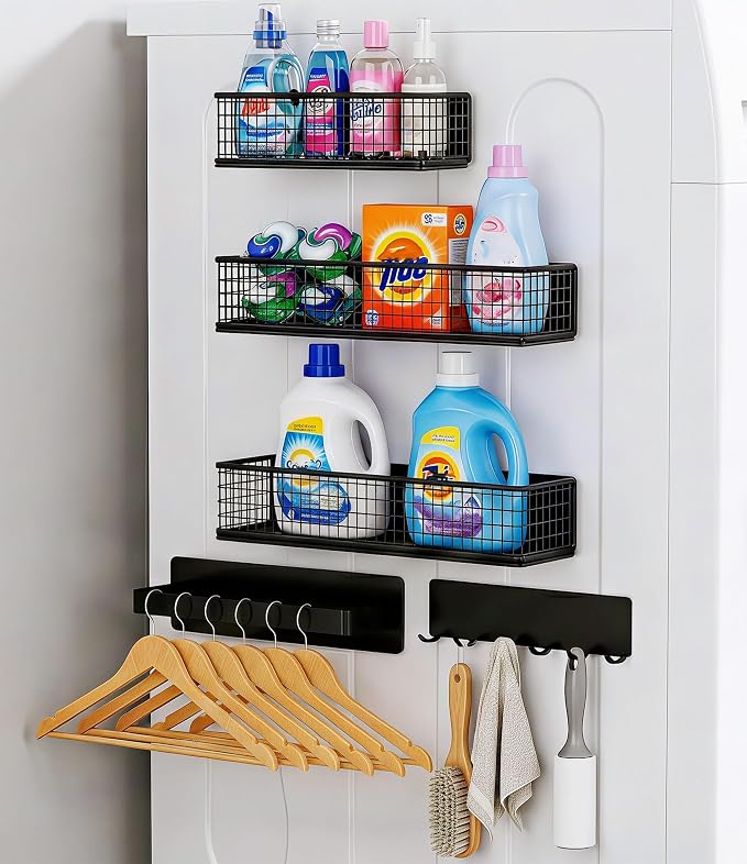 Magnetic Spice Rack Refrigerator,Include Paper Towel Holder And Hooks, For Traeger Grills Of Washing Machine Side (Black, 5-Pack)