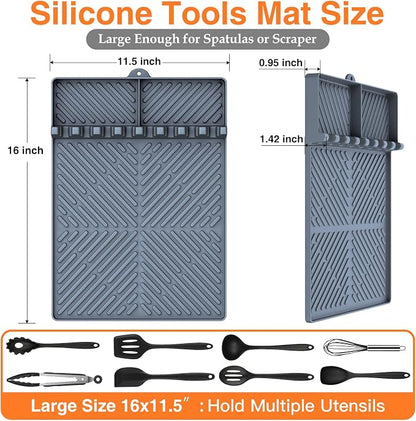 Silicone Griddle Tools Mat for Blackstone, Heat Resistant Spatula Mat, BBQ Grill Tool Rest,Cooking, Silicone Grill Pad,Grey, 1 Pack