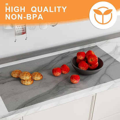 FLPMIX Shelf Liners for Kitchen Cabinets: 16" x 25' Clear Waterproof Drawer Mat - Translucent Grey Non-Adhesive Easy to Cut Refrigerator Liner for Pantry Shelving