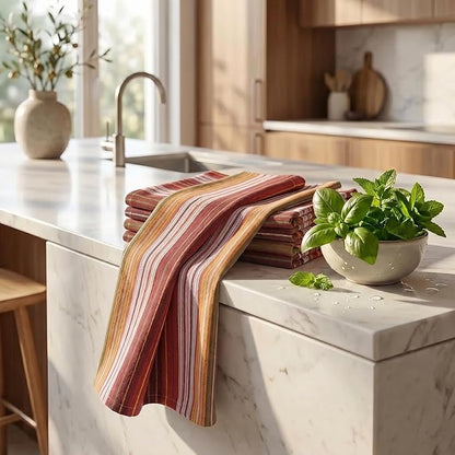 Urban Villa Kitchen Towels Harvest Stripes Towels Set of 6 20" X30” 100% Cotton Highly Absorbent Quick Drying Dish Cloths & Dish Towels Thanksgiving Fall Tea Towels with Hanging Loop Towels