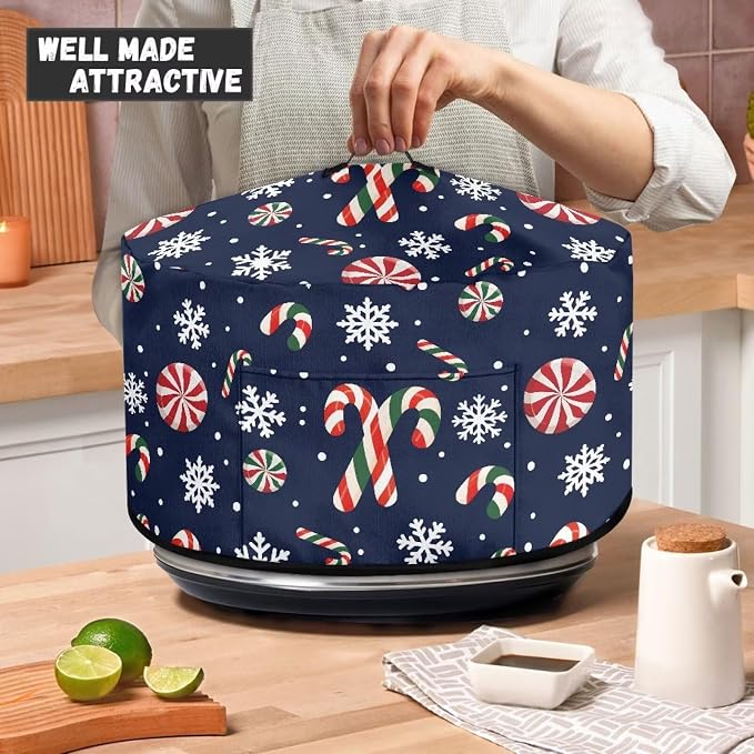 Candy Canes Snowflakes Slow Cooker Dust Cover Compatible with 6-8 qt Crock for Pot Peppermint Candies Small Kitchen Appliance Decor Dust Cover