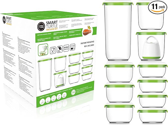 FOSA Vacuum Seal Food Storage System Reusable Container Deluxe Set with Vacuum and 10 Reusable containers