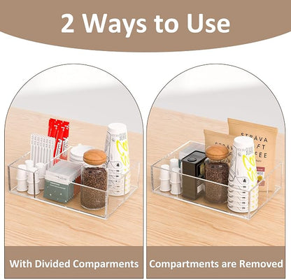 Clear Coffee Station Accessories Organizer, Countertop Acrylic Coffee Bar Tray for Coffee, Tea Bags, Condiments, Cups, Jars