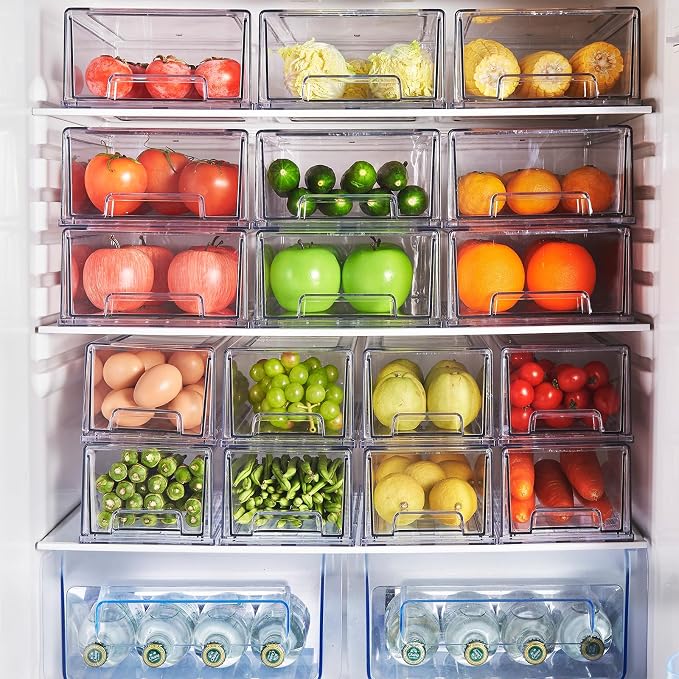 Clear Acrylic Stackable Storage Drawers, Plastic Refrigerator Organizer Bins with Handles for Undersink, Cabinet, Fridge, Closet, Pantry, Office, Bathroom, Kitchen(2 Pack)