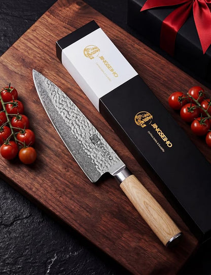 Damascus Chef Knife 8 Inch - VG-10 67-Layer Forged Steel,Lab Tested Razor-Sharp Edge and Long-lasting,Ergonomic Balance, Easy-Care Kitchen Gyuto Cutlery for Home Cooks