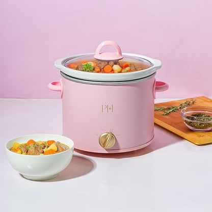 Paris Hilton 3.5-Quart Manual Slow Cooker, Naturally Nonstick Stoneware Ceramic Insert, Three Settings (Low, High, Warm), Dishwasher Safe Family Size Slow Cooker, Pink