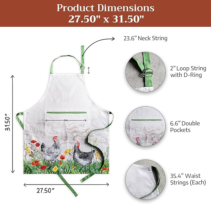 Maison d' Hermine 100% Cotton Apron for women with Pocket Kitchen Chef Apron for Men Cooking Spring Summer