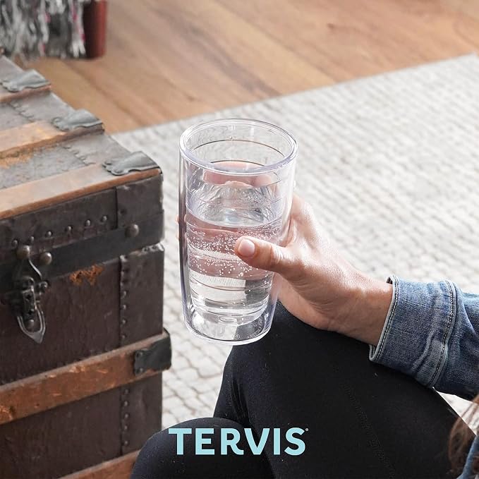 Tervis Clear & Colorful Lidded Made in USA Double Walled Insulated Tumbler Travel Cup Keeps Drinks Cold & Hot, 16oz, Fuchsia Lid