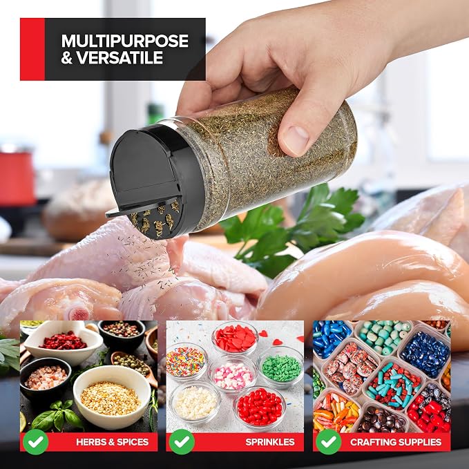 6 Pack 16 oz Plastic Spice Jars, Empty Seasoning Containers for Homemade Rub, Spices, Glitter, and More, Small Spice Containers with Black Shaker Lids and Heat-Induction Liner, Clear Spice Jars