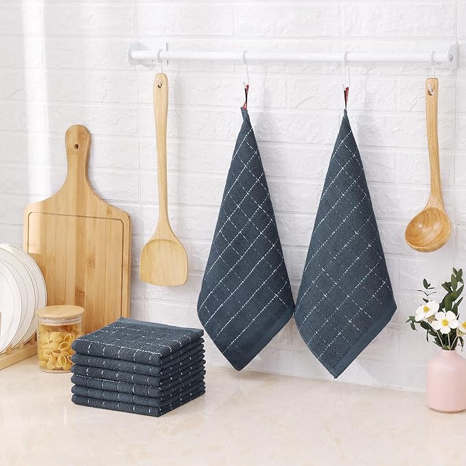 Mordimy 100% Cotton Terry Cloth Dish Cloths, Soft and Absorbent Checkered Dish Towels, Quick Drying Dish Rags for Washing Dishes, 8 Pack, 12 x 12 Inches, Grey