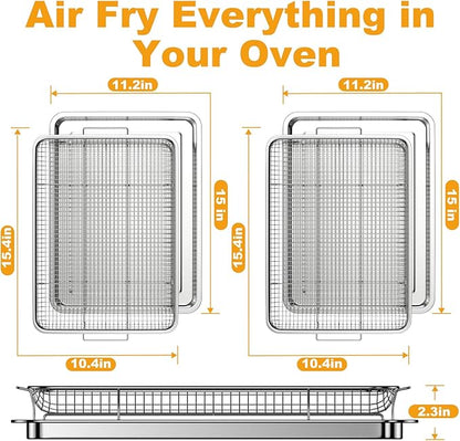 DONGULI Air Fryer Basket Oven - 2 Set Large Air Fryer Basket and Tray Stainless Steel Oven Air Fryer Rack Pan Accessories for Baking 15.4"x11.2"