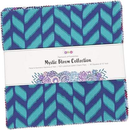 Soimoi 40 Pcs Cotton Fabric Squares Bundles Charm Packs for Quilting, Fat Quarter Layer Cakes, Precuts Quilt Squares 10 x 10 inches, DIY Fabric Bundle- Mystic Bloom Collection