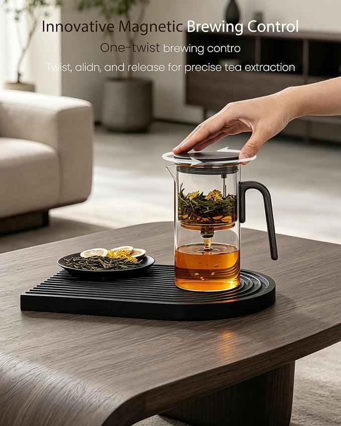 ZENS Enchanted Teapot, Magnetic Glass Tea Infuser Pot for Loose Leaf Tea Steeper, Magic Tea Maker, Mess-Free Loose Tea Diffusers for Tea Lovers Ideal Gifts, 28oz (830 ml)