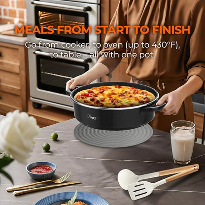 Rosewill 12.7 QT Electric Hot Pot Slow Cooker with Multiple Functions, Split Design with 11.8 inch Wider Cooking Pot and SUS Steam Basket, 1600W High Power, Includes Utensils - Black