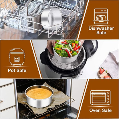 P&P CHEF 6 Inch Cake Pans Set, Round Baking Pan Stainless Steel Layer Birthday Wedding Cake Oven Pans, Non Toxic & Heavy Duty, Deep Side & Mirror Finish, Dishwasher Safe, (4Pcs)