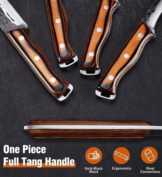 Naitesen 4PCS Hand Forged Butcher Knife and Kitchen Knife 2 in 1 Set, Heavy Duty Meat Cleaver Serbian Chef Knife Breaking Knife Boning Knife for Meat Cutting BBQ Gifts for Men Women