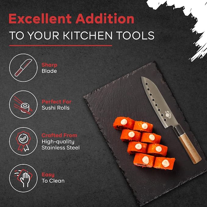 Mr Tazoi 8 Inch Stainless Steel Sushi Chef Knife - Japanese Inspired Design, Sharp & Lightweight, Budget Friendly & Durable - Ideal for Sushi, Sashimi, and Everyday Kitchen Use