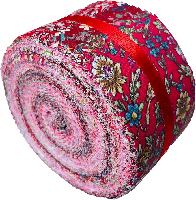 40 Strip Jelly Roll Fabric Strips for Sewing, 100% Cotton for Quilting Crafting, Precut Bundles2.5 x 44" Red Printed Fabric