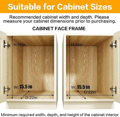 2-Tier Kitchen Cabinet Pull Out Shelf and Drawer Organizer Slide Out Pantry Storaqe Basket in Multiple Sizes (15" W x18 D)