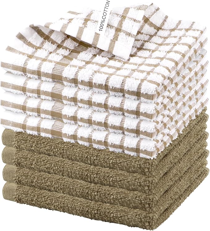 Nialnant 8PCS Dish Cloths,100% Cotton Soft Absorbent Cleaning Rags,Quick Drying Dish Towels for Kitchen,Washing Dishes-Little Yellow-12x12in