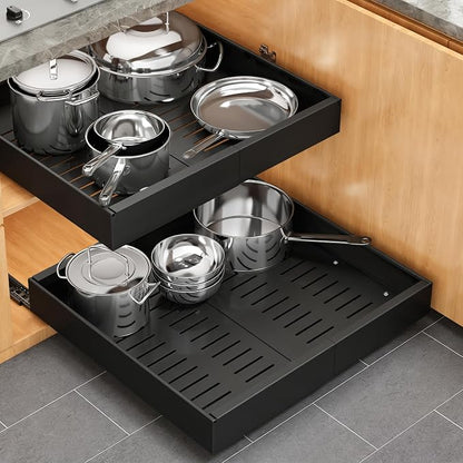 Pull out Cabinet Organizer, 1 pack, 20.5" Deep Heavy Slide out Drawers, Upgrade Three Triple-Slide Rail Systems, Expandable 12.8"-20.8" Roll out Shelf Storage for Kitchen Base Cabinet Organization