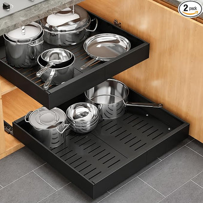 Pull out Cabinet Organizer, 2 pack, 20.5" Deep Heavy Slide out Drawers, Upgrade Three Triple-Slide Rail Systems, Expandable 12.8"-20.8" Roll out Shelf Storage for Kitchen Base Cabinet Organization