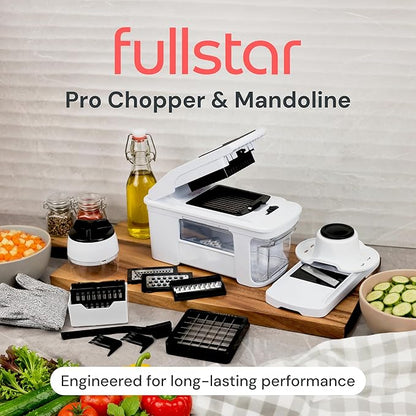 Fullstar XL Vegetable Chopper & Mandoline Slicer – Vegetable, Onion, Potato, Food, Veggie & Fruit Slicer, Dicer & Spiralizer with Pull-Out Catch Tray, Kitchen Gadgets & Gifts (11 in 1, Black/White)
