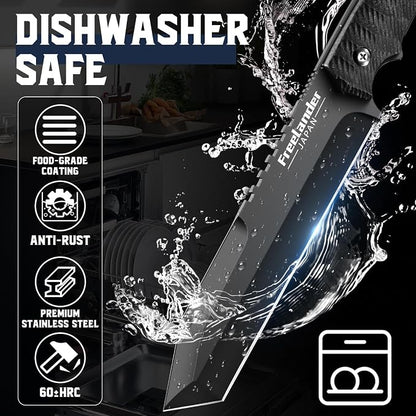 Freelander 3PCS Butcher Knife Set for Meat Cutting, Sharp Chef Knife Set Dishwasher Safe with Roll Bag, Full Tang BBQ Knifes with Leather Sheath, Gifts for Men Women