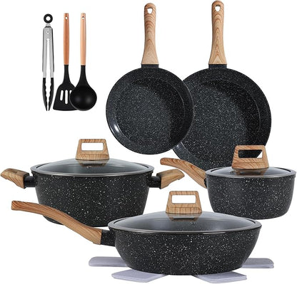 Ceramic Cookware Sets 15PCS Pots and Pans Set Non Stick (black15)