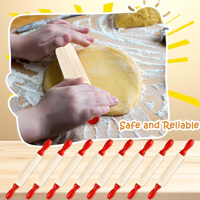 16 Pcs 8 Inch Mini Wooden Rolling Pins Small Wood Rolling Pin Wooden Roller with Red Handle for Kitchen Baking Pastry Cake Cookie Chef Role-playing Game