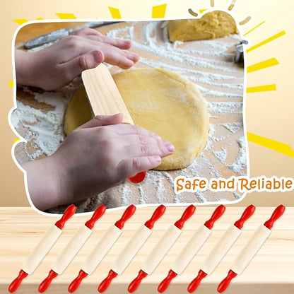16 Pcs 8 Inch Mini Wooden Rolling Pins Small Wood Rolling Pin Wooden Roller with Red Handle for Kitchen Baking Pastry Cake Cookie Chef Role-playing Game