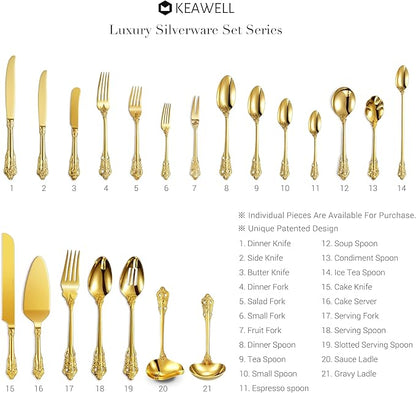 KEAWELL Premium Luxury 4-Piece 6" Tea Spoon Set, 18/10 Stainless Steel, Vintage Coffee Espresso Demitasse Spoons, Smooth Edges, Dishwasher Safe (Gold)