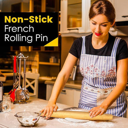 Classic French Rolling Pins Bamboo Wooden Rolling Pin for Baking Pizza Dough Pie Cookie, 18-Inch