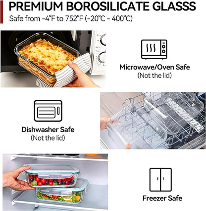 GEHE 2 Pack 52oz Large Glass Food Storage Containers with Lids, Meal Prep Container, Glass Storage Containers with Airtight Lids for Baking, Storing, Microwave/Freezer/Dishwasher Safe, BPA Free
