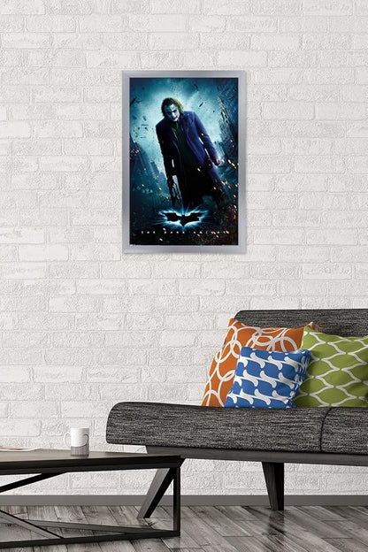 Trends International DC Comics Movie - The Dark Knight - The Joker - One Sheet Wall Poster, 14.725" x 22.375", Silver Framed Version
