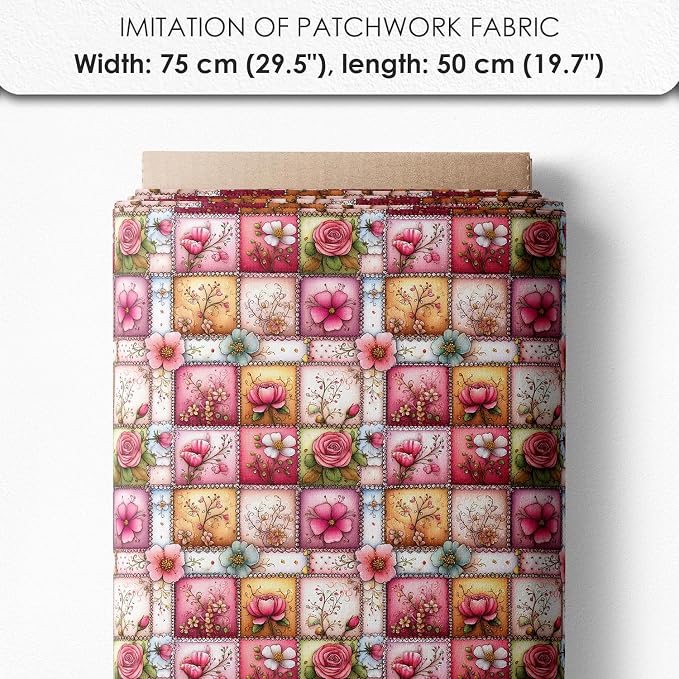 ‍ Pink Fairy Patchwork Cotton Fabric Panel – 6 Designs (10×10 inch Each) + Bonus Patchwork Sheet 29.5×19.6 inch, 100% Cotton 140 GSM