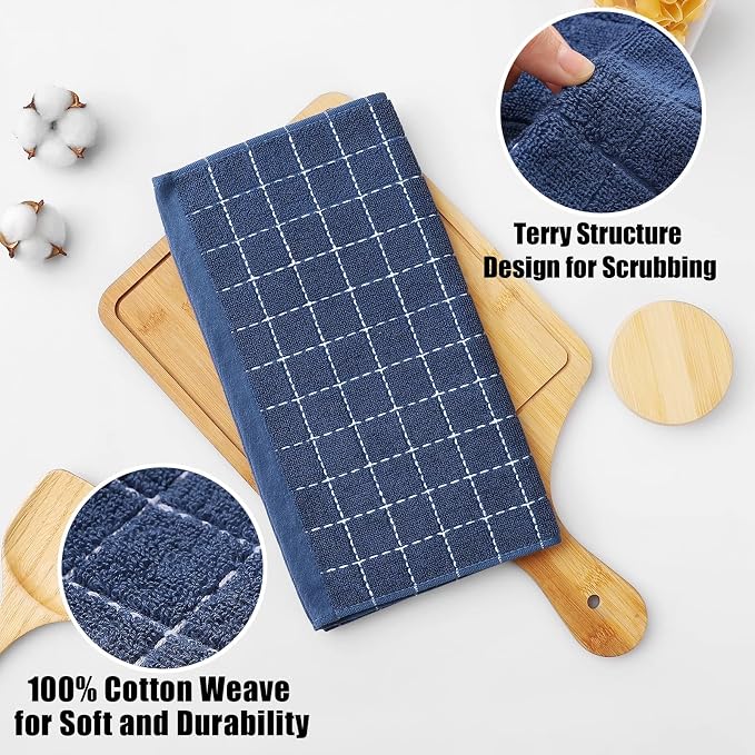 Homaxy 100% Cotton Terry Kitchen Dish Cloths, Ultra Soft and Absorbent Dish Towels for Kitchen, Suitable for Drying and Washing Dishes, 24 Pack, 12 x 12 Inches, Navy Blue