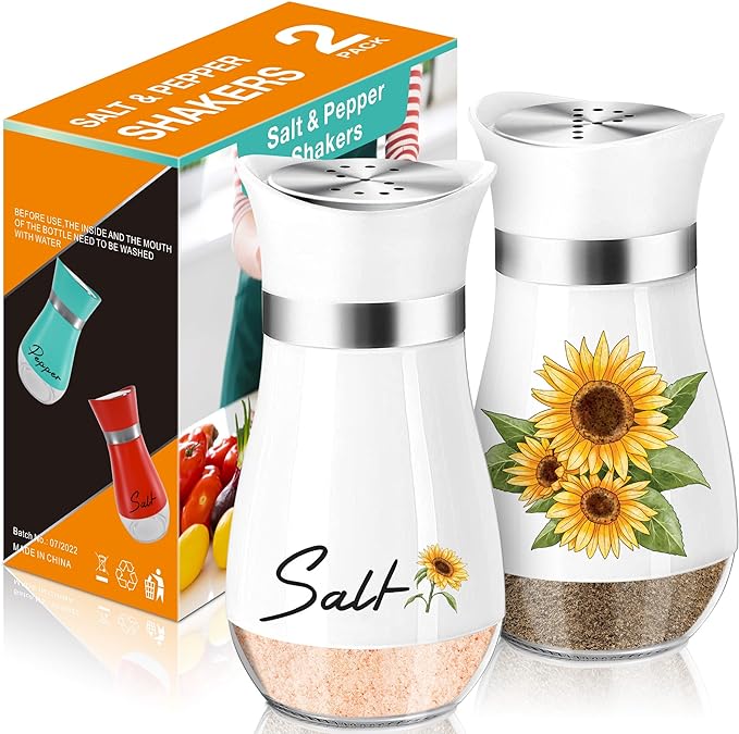 Sunflower Salt and Pepper Shakers Set - 4oz Farmhouse Cute Kitchen Decor and Accessories Sunflower Gifts for Salt Shakers Glass Cooking Table,Housewarming,Thanksgiving,Christmas