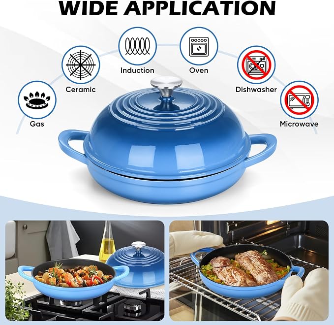 Bread Dutch Oven for Sourdough Baking (5.5 QT), Joyfair Enameled Cast Iron Dutch Oven Pot with Lid, Sourdough Bread Pan with Heavy Duty Dual Handles, Non-Stick & Even Heat, Oven-safe up to 500°F, Blue