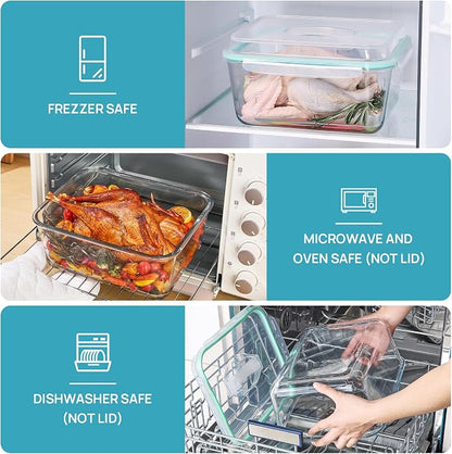 Vtopmart 6.5L/ 220oz/ 27.5cup Extra Large Glass Food Storage Containers with Snap Airtight Lids for Roasting Turkey, Chicken, Baking Casserole, Fruits, Party, BPA Free, Oven Safe, Freezer, Dishwasher