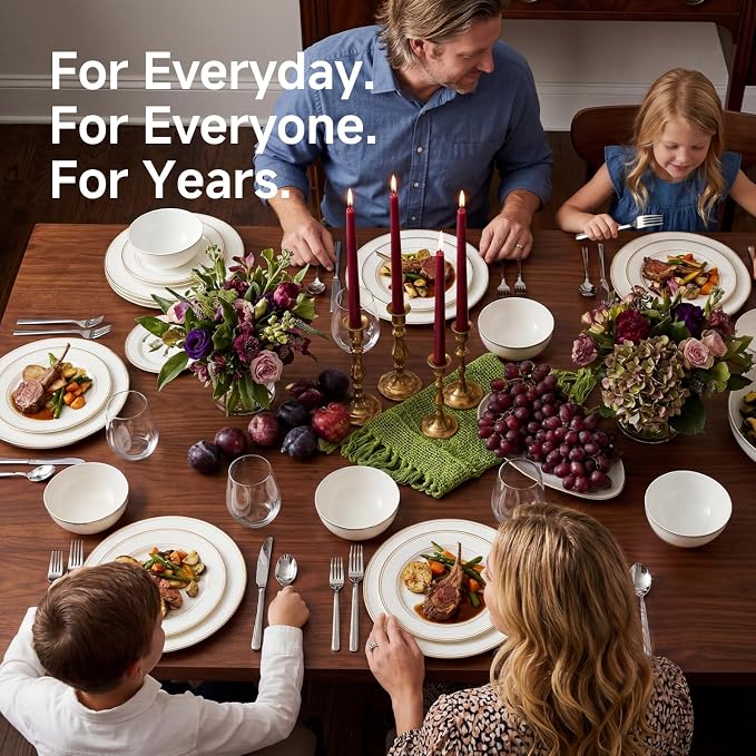 KINGSTONE Silverware Set with Serving Utensils, 45 Piece Flatware Set for 8, 18/10 Cutlery Set with 5 Pieces Serving Utensil Set Modern and Original Design Dishwasher Safe