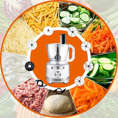 Homtone 16 Cup Food Processor Large, 9-in-1 Vegetable Chopper with 7 Blades for Shredding, Slicing, French Fry Cutting, Meat Grinding, Dough Kneading, 3 Speeds, Dishwasher Safe (Silver, 16 cup)