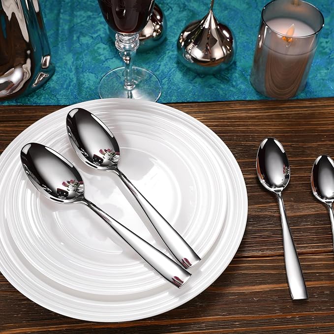 KEAWELL Premium Louis Table Utensils, 18/10 Stainless Steel, Squared Edge, Mirror Finish, Dishwasher Safe (Serving Spoons, Set of 2)
