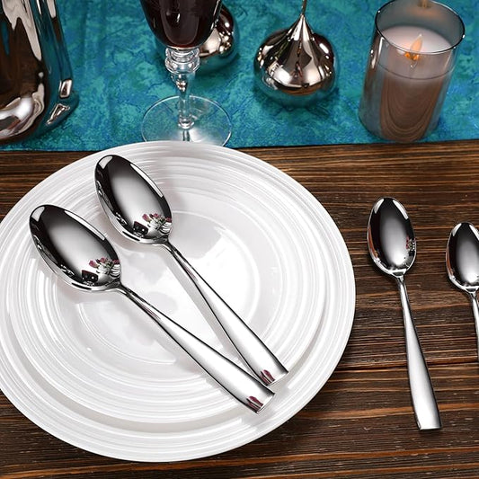 KEAWELL Premium Louis Serving Utensils, 18/10 Stainless Steel, Squared Edge Design, Mirror Finish, Dishwasher Safe (Serving Spoons, Set of 4)