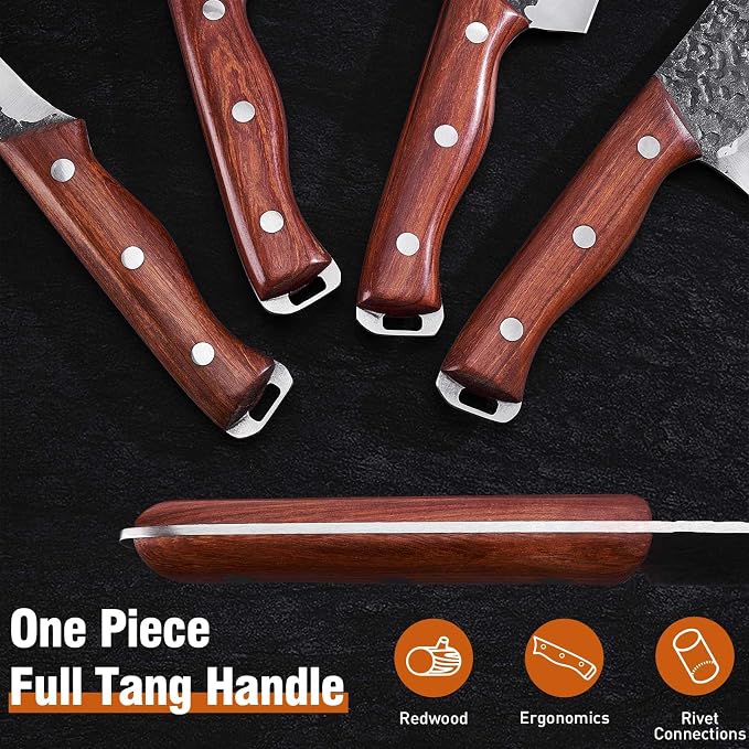 Naitesen 4PCS Butcher Knife and Kitchen Knife Set, Hand Forged Very Sharp for Meat Cutting Cooking BBQ Gifts for Men Women