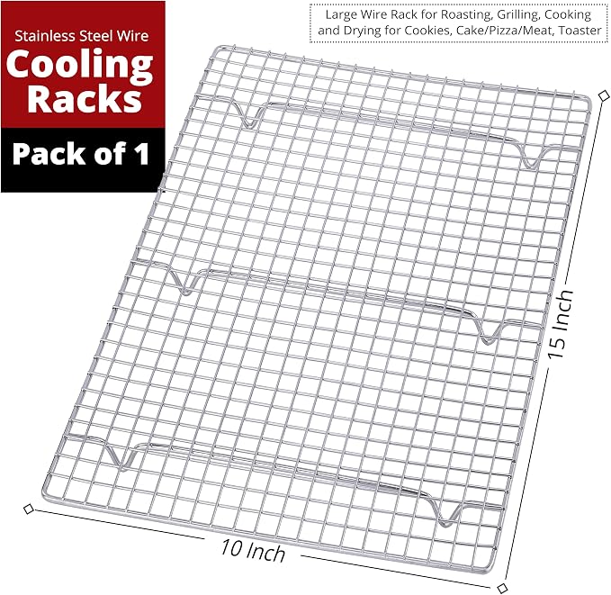 Prestige Baking Cooling Rack 11.5 x 16.5 in Cookware. Air Frying, Baking & Cooking. BPA free, food grade & thick. 100% stainless steel. Chef, professional cook approved.