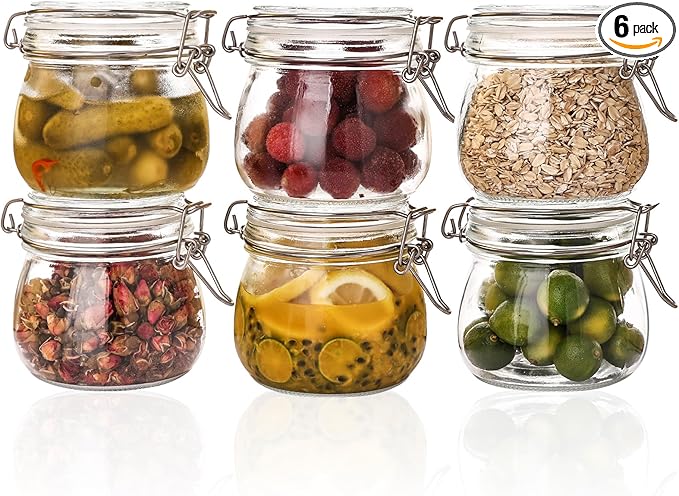 6 Pack 17oz Mason Glass Jars with Clamp Lids, Large Clear Airtight Food Storage Containers, Glass Canisters for Coffee, Sugar, Flour, Pasta, Spices, BPA-Free