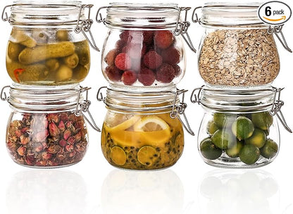 6 Pack 17oz Mason Glass Jars with Clamp Lids, Large Clear Airtight Food Storage Containers, Glass Canisters for Coffee, Sugar, Flour, Pasta, Spices, BPA-Free